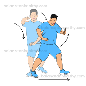A man in 2 different positions. Along with arrows on how to do 1 movement of Tai Chi. 